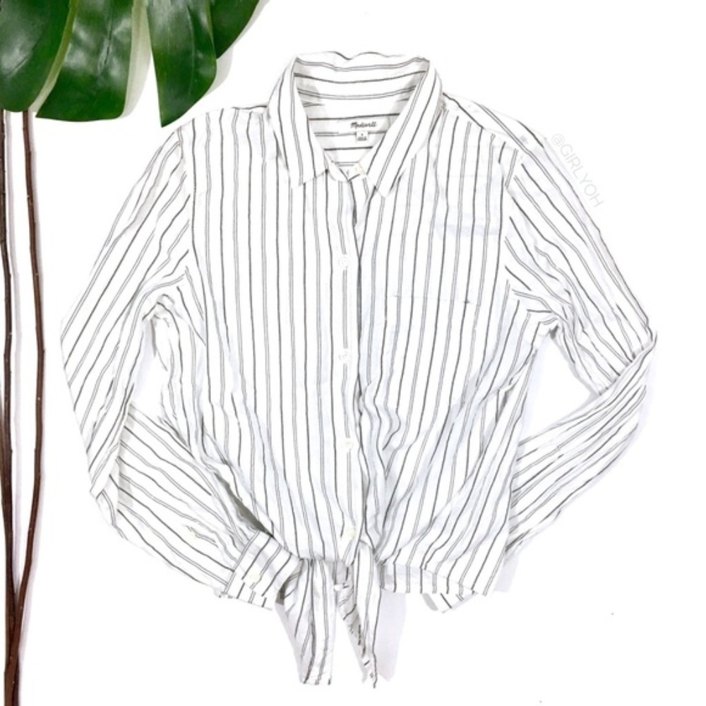 Madewell Darcy Stripe Tie Front Button Up Top - image 1